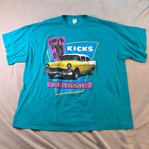Mens XXXL 56 Kicks Classic Car Graphic T Shirt Made in USA vintage single stitch